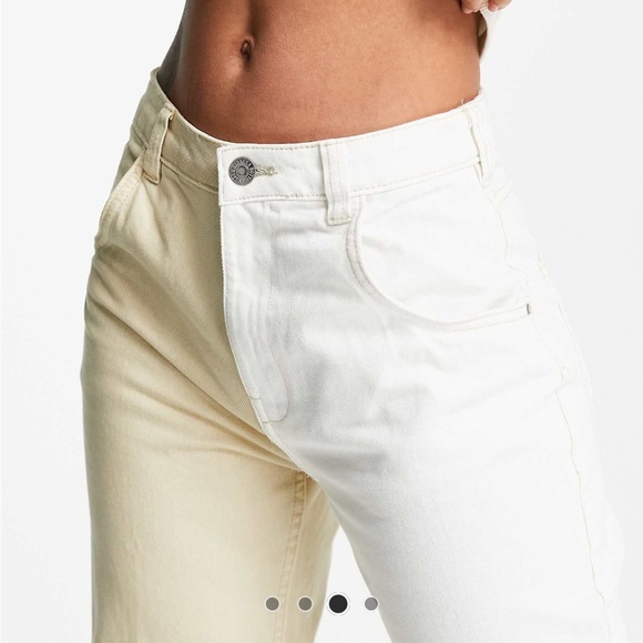 Bershka cropped jeans in white & camel - Picture 3 of 6